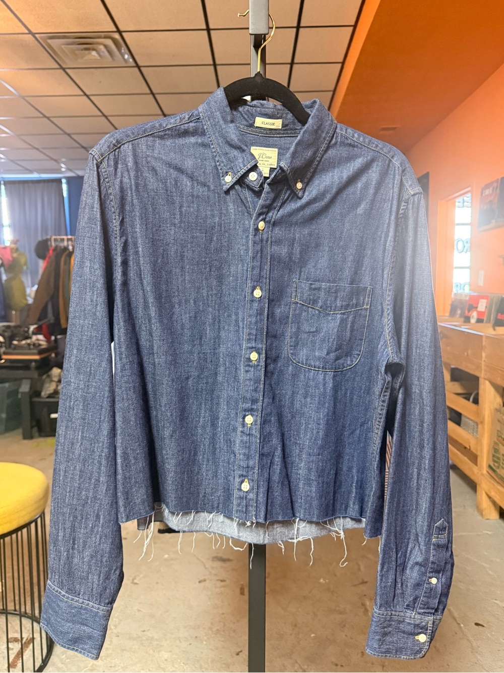 Classic Button-Down Denim Shirt - Cropped